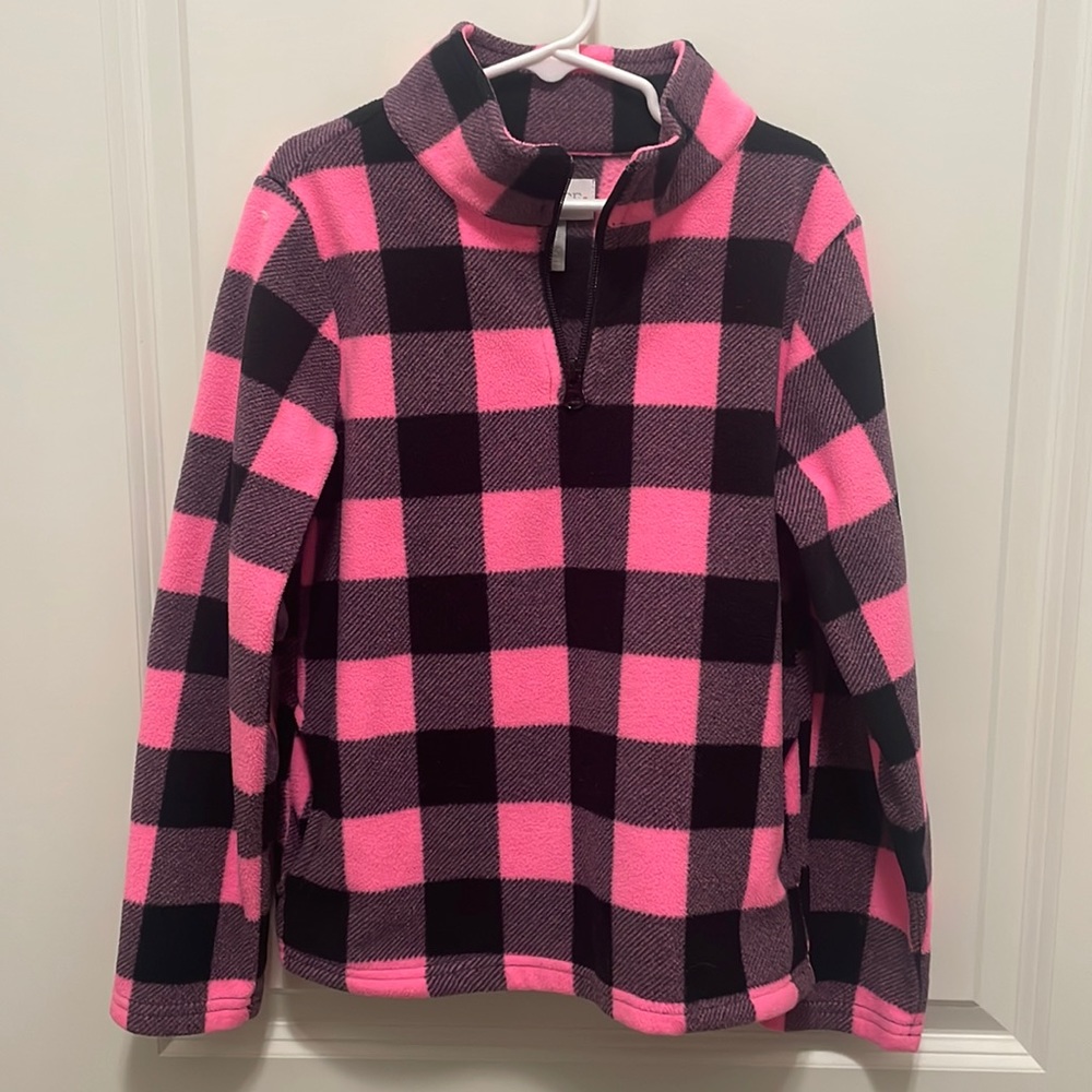 Children’s Place girls size M(7/8) fleece pullover pink/black buffalo check